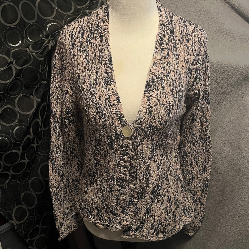 Anne Klein Black and Cream Knit Cardigan